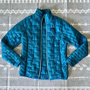 PATAGONIA Women’s Micro Puff Jacket in Turquoise with Mint Zipper Size Medium